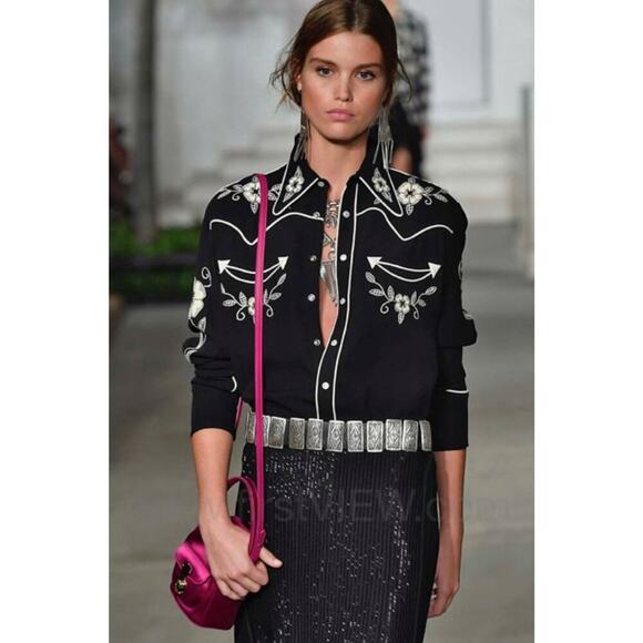 Ralph Lauren Collection Purple Label Beaded Skirt Black Silk Fringe Midi Runway - Picture 5 of 11